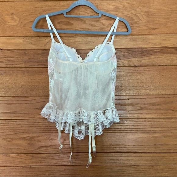 Vintage 90s Je T'adore cream pink lace ruffle corset bustier top - Picture 4 of 7